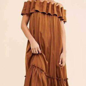 Mare Mare Anthropologie brown structural maxi dress size Medium
